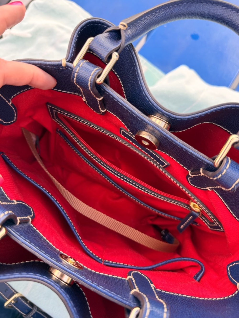 Dooney & Bourke Navy Saffiano Leather Bucket Bag with Matching Wallet - Picture 6 of 10